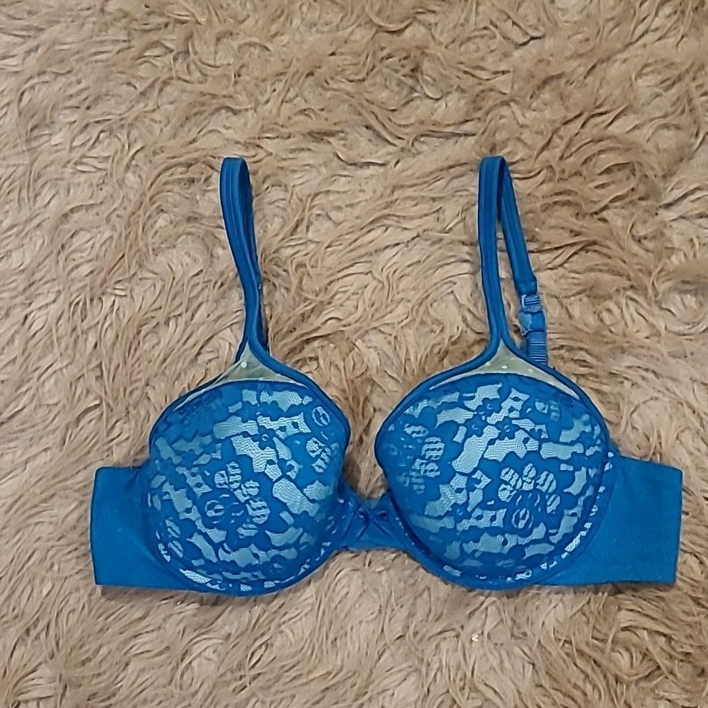 Aerie womens bright‎ blue floral lace pushup bra size 36b